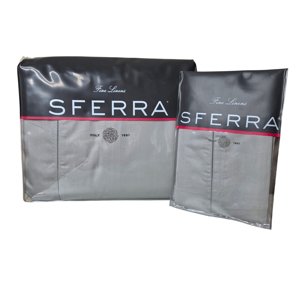 SFERRA Fiona 3200 Twin Duvet Cover with Standard Pillow Sham Gray Made in Italy‎